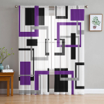Abstraktne Geomeetria Ruudud Moodne Kunst Must Lilla L&auml;bipaistvad Kardinad Elutoa Akna Kardinad K&ouml;&ouml;gi T&uuml;ll Voile Kardinad W135 x H115cm x1 black