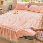 Milk Velvet voodi seelik 3-osaline tepitud paksendatud soe libisemisvastane korall-flanell voodikate 200 x 220cm roosa