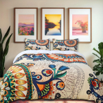 3-osaline vintage lilleline boheemlaslik tekikottide komplekt - pehme, India mandalaga tr&uuml;kitud hipi voodipesu koos 2 sobiva padjapuuriga EU Single135x200cm
