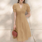 ZANZEA Naiste Korea V-kaelusega puhvvarrukatega v&ouml;&ouml;kohast A-l&otilde;ikelised kleidid M must