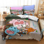 Anime Amazing World Gumball 3D Prinditud Voodipesukomplekt Darwin Anais Tekikate King Queen Full Twin Suurus Magamistoa Kodutekstiili jaoks EU single(135x200cm)