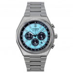 Citizen Zenshin Chronograph Super Titanium J&auml;&auml;sinine sihverplaat Eco-Drive CA4610-85M 100M Meeste k&auml;ekell helesinine v&auml;rv