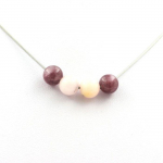 Pierres et Min&eacute;raux. Collier perles L&eacute;pidolite + Opale Rose 8 mm Chaine en acier inoxydable.