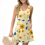 Naiste vabaaja taskutega suvevesti kleit Lillemustriga V-kaelusega varrukateta kleit XL roosa kuldne v&auml;rv