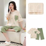 suvine pidžaamakomplekt naistele, rinnapadjaga, koomiksitr&uuml;kiga, l&uuml;hikeste varrukatega top ja capri p&uuml;ksid, &ouml;&ouml;riided, pluss suurus 4XL 5XL, naiste vabaaja pidžaama, kodur&otilde;ivad M