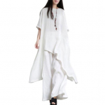 2 tk/komplekt puuvillased linased topid p&uuml;kste komplekt O-kaelusega poolvarrukatega ebaregulaarse &auml;&auml;risega topid k&otilde;rge v&ouml;&ouml;kohaga pikad p&uuml;ksid, &uuml;hev&auml;rviline vabaaja riietus M armee roheline v&auml;rv