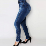 Naiste k&otilde;rge v&ouml;&ouml;kohaga slim skinny elastsed teksad, naiste vintage sinised p&auml;rlitega push-up pliiatsl&otilde;ikega teksad S tumesinine v&auml;rv