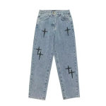 Prinditud teksad Meeste Uus Streetwear Kottis Laiad teksap&uuml;ksid Korea Mood Langenud Sirged Vabaaja L&otilde;dvad Denim Cargo P&uuml;ksid S sinine
