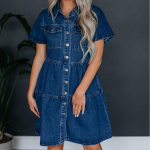 IHUASU Suvine L&uuml;hikeste Varrukatega Rev&auml;&auml;riga Vabaaja Denim Kleit XL tumesinine v&auml;rv