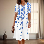 Naiste Mood Graatsiline Ilus Lilleprindiga Suvine Kevadine L&uuml;hikeste Varrukatega O-kaelusega Vabaaja Kleit XS sinine