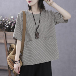 Retro poolvarrukatega alumine s&auml;rk Naiste suvine &otilde;huke pluus L&auml;&auml;ne stiilis v&auml;ike s&auml;rk Pullover Lahtine triibuline viiepunktiline varrukas Poolvarrukatega T-s&auml;rk XXXXL