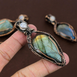 Labradorite, Moonstone Handmade Copper Wire Wrap Pendant 3.54 k9d30