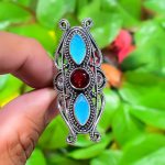 Aqua Chalcedony, Garnet 925 Sterling Silver Jewelry Ring Size 11.5 p8r53