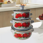 3 t&uuml;kki emailitud varrega keedupotte, mittenakkuvaid, vintage-stiilis, hautamiseks, oapudru jaoks, aeglaseks keetmiseks, s&ouml;&ouml;gilauale Red