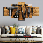 Moodne 5 paneeli Juuksur Juuksuri T&ouml;&ouml;riistad Juuksepood L&otilde;uendimaaling Plakatid ja tr&uuml;kised Seinakunstipildid Kodukaunistus Ilma raamita 20x35cm*2 20x45cm*2 20x55cm*1