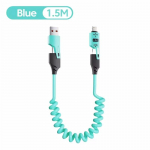 65W Kiirlaadija Vedruga USB-kaabel 4 &uuml;hes Vedruga Andmekaabel 6A USB C-t&uuml;&uuml;pi Vedruga Teleskoopjuhe iPhone'ile, iPadile, MacBookile, Huaweile sinine