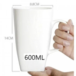 600ML, tavalised valged luuportselanist suured teekruusid, ruudukujuline portselankruus hommikuse vee jaoks, tasse a cafe keraamiline kohvikruus, tumbler cafe 601-700ml