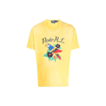 Polo Ralph Lauren SS23 Papagoi Kirjatr&uuml;kiga &Uuml;mmarguse Kaelusega L&uuml;hikeste Varrukate T-s&auml;rk Meeste T-s&auml;rk Kollane 710904481-001 M