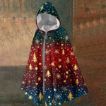 Christmas print - unisex retro vertical cape long hooded cape One Size