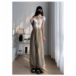 Ice Silk kortsus laia s&auml;&auml;rega p&uuml;ksid Naiste kevadsuvised &otilde;hukesed k&otilde;rge v&ouml;&ouml;kohaga drape Laisad sirged p&uuml;ksid Muscle Sense of Volditud vabaaja p&uuml;ksid L