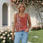 Naiste plisseeritud kandilise kraega varrukateta vestiga T-s&auml;rk L sinine