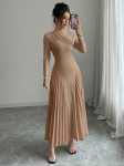 S&uuml;gis Talv Lihtne &Uuml;hev&auml;rviline Kootud Kleit Naised O-kaelus Pikkade Varrukatega Plisseeritud Kontorikleidid Elegantne Slim Robe Kleit S khaki