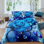 Sinine Roos &Otilde;ie Kuningas Kuninganna Tekikott 3D &Otilde;itsevate Lilledega Voodipesukomplekt Yst&auml;v&auml;np&auml;iv&auml; Tekikott Botaaniline Tekikott 70x133cm 2pcs blue