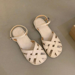 Sandaalid Naistele 2024 Uus Suvine Mood Prantsuse Pehme Nahk Kootud Madal Vabaaja Retro &Uuml;ksikud Kingad Baotou Vabaaja Sandalias De Mujer 35 beež