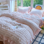 Korea printsessistiilis pitsiliste volangidega voodipesukomplekt nahas&otilde;bralik pehme seersantvoodikate komplekt voodilina v&otilde;i voodiseelik padjap&uuml;&uuml;rid 1.8X2m Bedskirt 4pcs