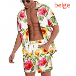 Suvine uus lahtine Hawaii stiilis moodne rannas&auml;rk Meeste noorte lillemustriga vabaaja s&auml;rgi &uuml;likond 5XL beež