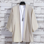 Meeste kimonoOpen Stitch Jaapani jakid vabaaja puuvillane 3/4 varrukatega s&auml;rk, avatud esimantel Kerge linane topid 5XL hall