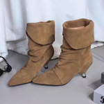 Moodne Disainer 2025 Uued Naiste Pahkluusaapad Volditud Terava Ninaga K&otilde;rge Kontsaga Kingad Seksikas Kleit Pidu Talvine Gooti Mood Saapad Naiste Kingad 35