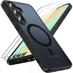 Coque pour Samsung Galaxy S24 FE + 2 Verres Tremp&eacute; avec Anneau Magn&eacute;tique et Protection Cam&eacute;ra,PC Antichoc Noir