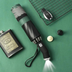 T&auml;isautomaatne p&auml;ikesekaitse vihmavari kokkupandav veekindel vihmavari LED taskulambiga UV p&auml;ikesevari vihmakindel tuulekindlus full-fiber&10K