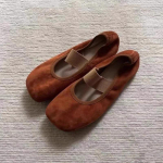Nahast retro ni&scaron;&scaron; seemisnahast ruudukujulise ninaga madala servaga mugavad madalad baleriinad Mary Jane &uuml;hev&auml;rviliste kingadega naiste kingad 35 pruun