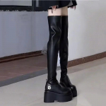 Naiste k&otilde;rged kontsad &uuml;le p&otilde;lve Saapad S&uuml;gis-talv Uus platvorm PU-nahast reie k&otilde;rged saapad Naine Lukk Dekoratsioon Must Pikad Botas 35