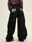 KOSY Y2K Retro Pesitud Kirjadega Kotid L&uuml;hikesed P&uuml;ksid Naistele Ameerika T&auml;navastiil Gooti Harajuku Laiad P&uuml;ksid Paarile Vabaaja Denim P&uuml;ksid S must