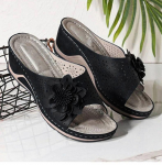 Naiste sandaalid Pehmed kontsad Suvised sandaalid kiiludega Kingad Naiste lilledega sussid vabaaja platvormkingad, suur suurus 43 43 must