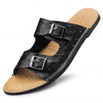 Ehtsast nahast sussid Meeste sandaalid Rannas Flip Flop Suvised meeste kingad 47 must
