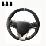 For Chevrolet Cruze 2009-2014 Aveo 2011-2014 Holden Cruze 2010 Hand-Stitched Black Suede carbon fiber Car Steering Wheel Cover Yellow Thread