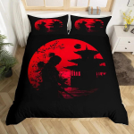Jaapani samurai t&auml;issuuruses voodipesukomplekt Kirsipuud Punane P&auml;ike Hokusai tekikott Fuji m&auml;gi tekikott AU Double(180x210cm) red