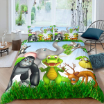 Laste multikas loom Sebra Kaelkirjak Rebane K&auml;nguru Kuningas Kuninganna Tekikott Poiss T&uuml;druk J&auml;nes Metsloomade Voodipesukomplekt Pol&uuml;ester Tekikott EU Single(135*200cm)3pcs