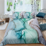Stiilne Marmorist Tekikott Mikrofliis M&uuml;ndiroheline Kuldne S&auml;ra T&uuml;rkiissinine Voodipesukomplekt Abstraktne Akvamariinsinine Tekikate &Uuml;heinimese Twin T&auml;issuurus EU Single(135*200cm)3pcs gray