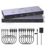 UGREEN HDMI KVM-l&uuml;liti 4 arvutile 4 USB-ga Alumiinium KVM 4 1 Jagab 1 k&otilde;vaketast ja Sisaldab 4 HDMI 4 USB-d ja Lauaarvuti kontrollerit 8K@60Hz 3.0 pordid,