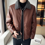 Talvine meeste nahkjakk pl&uuml;&uuml;si ja paksendatud PU-nahast jopega Meeste l&uuml;hike lambanahast integreeritud soe nahktagi XXXXXL