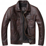 Vabaaja nahkjakk Meeste P&auml;ris lehmanahast Retro vintage nahkjakid Meeste jakid Chaqueta De Cuero Para Hombre Casacos L pruun
