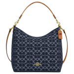 Coach Tume Sinine Denim Signature L&otilde;uend Suur Hobo Totes Kott Beeži Nahast &Auml;&auml;risega ja Kirsikujulise Ripatsiga Igap&auml;evaseks Kasutamiseks Basic Set (Bag+Dust Bag)