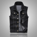 Suvine Meeste Rebitud Denim Vest Mehelik Tanktop Pestaud Jeans V&ouml;&ouml;ga Jakk Mees Retro Cowboy Hip Hop Varrukateta Jakk Meestele XS must
