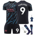 Laste spordiriietus Man City Haaland #9 S&auml;rk 2023/2024 Hooaeg Jalgpallivormi Komplekt Hingav S&auml;rk 115-125 CM