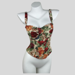 Naiste vintage lilleline luudega korsett-top, push-up bustier spagetipaelaga l&uuml;hike top v&ouml;&ouml;kohta kitsendamiseks ja kihiliselt kandmiseks L sinine
